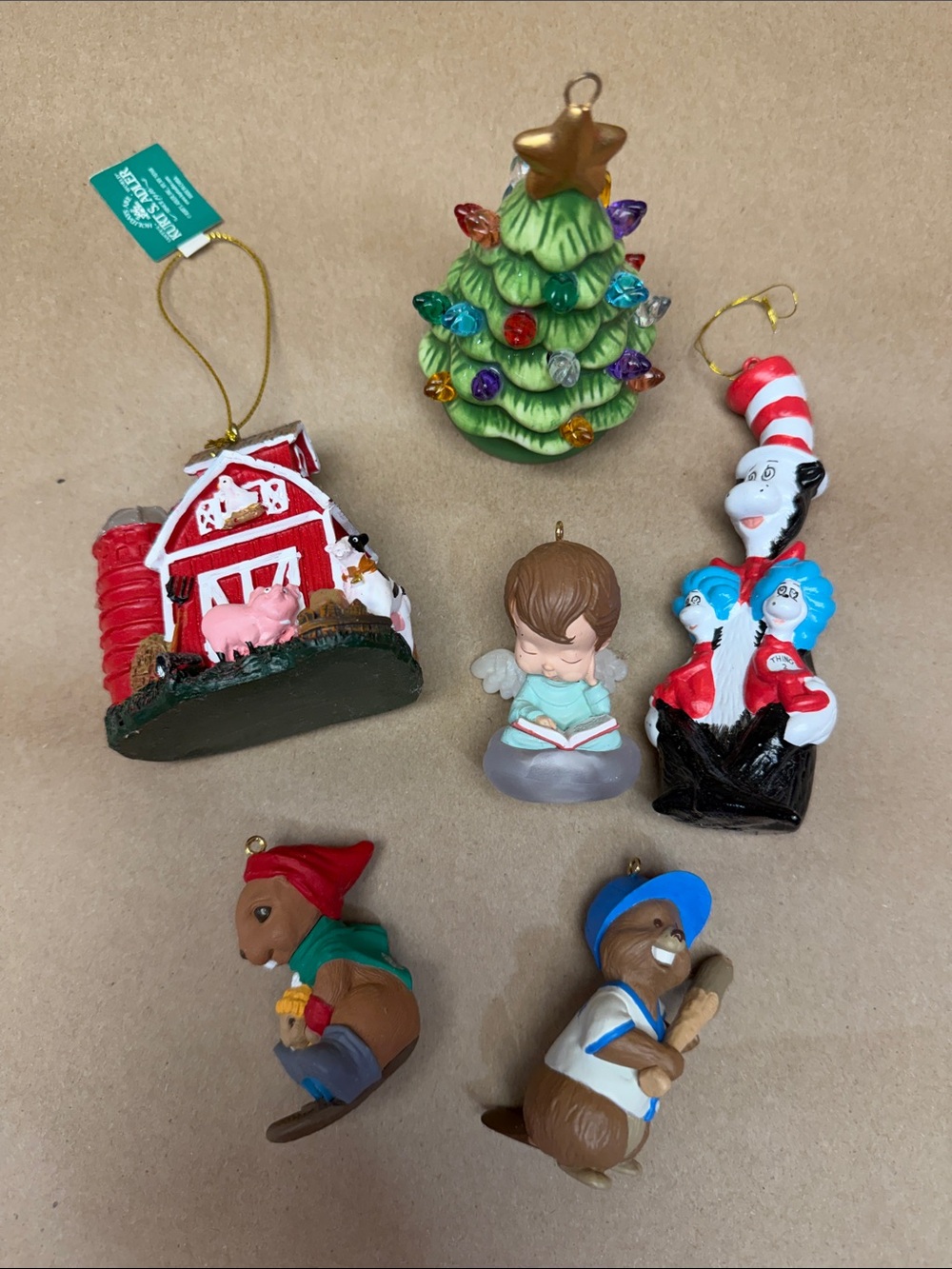 Hallmark Green Tree and Multicolor Character Holiday Ornament Set